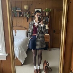 VTG Toffs Plaid Blazer Sz 6 Double Breasted Wool Blend USA Made‎ Academia Preppy